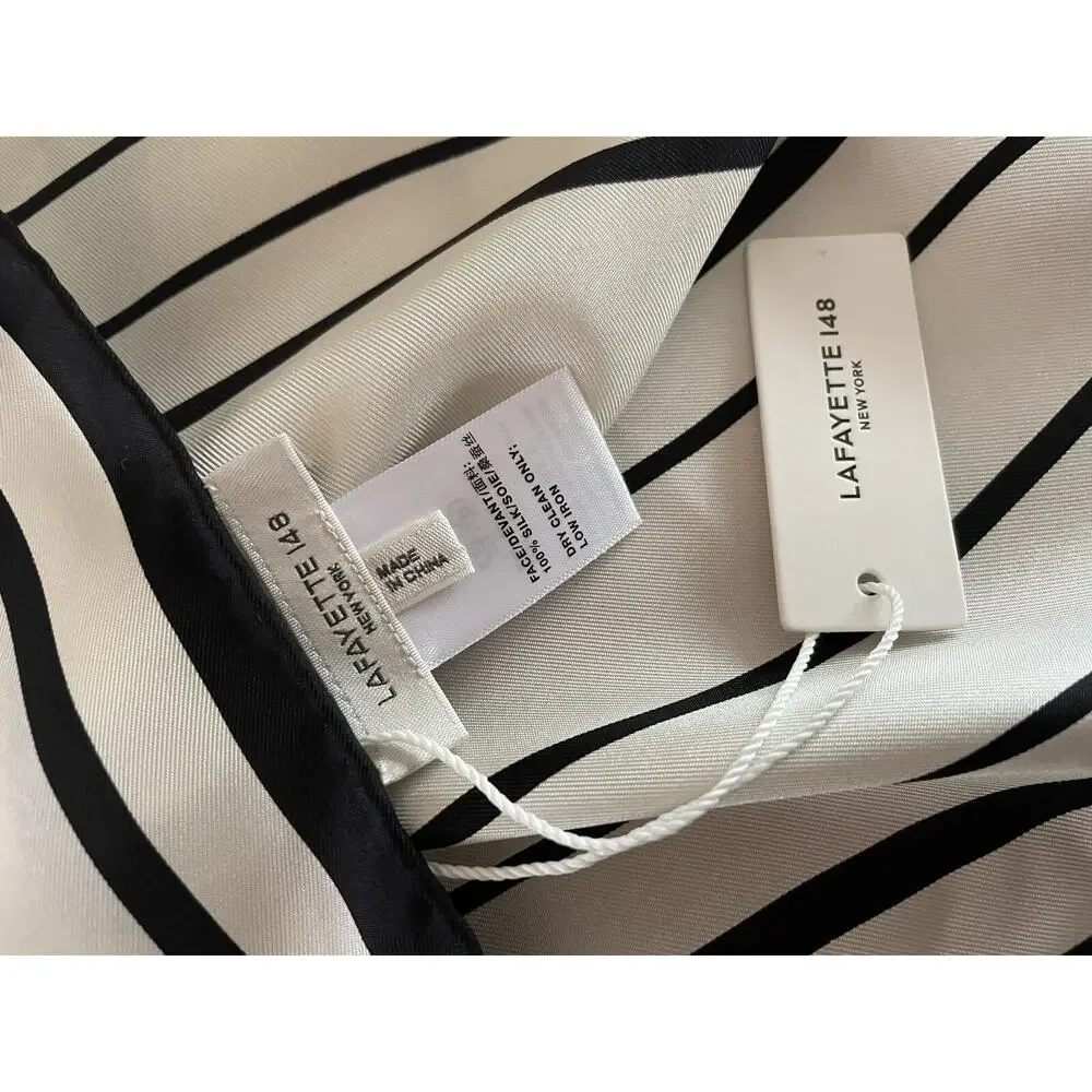 NWT Lafayette 148 Silk Twill Scarf Signature L Beam Cloud Multi Ivory Black